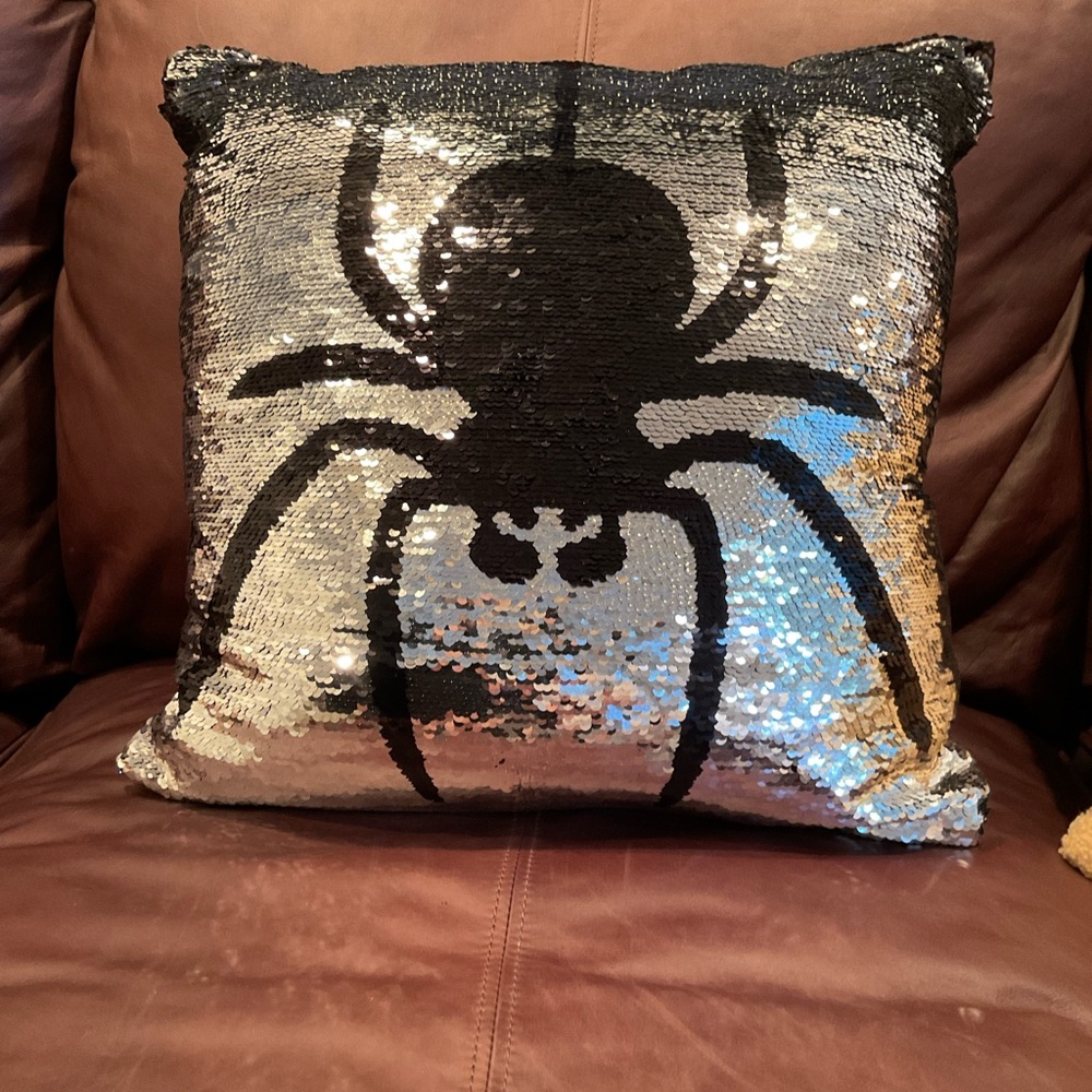 Pier 1 Sequin black spider Halloween pillow